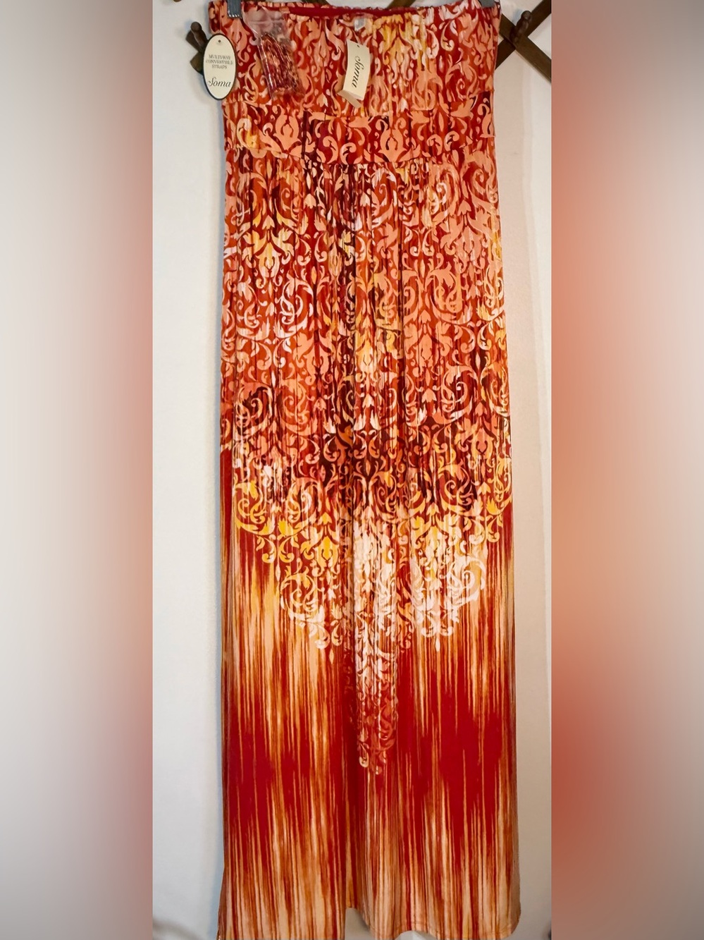 Soma maxi dress convertible strapless tapestry summer vacation orange red NWT - Picture 9 of 9